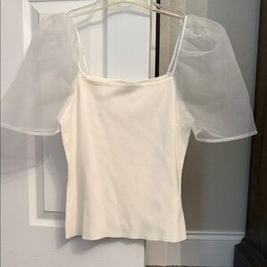 Vici Cream Sheer Puff Sleeve Blouse